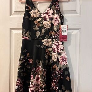 Emerald Sundae Black and Pink Floral Mini Dress
